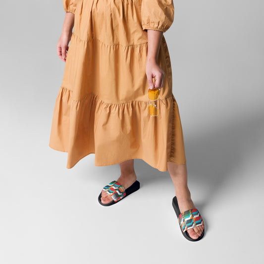 Women's slides with heritage tweed pattern