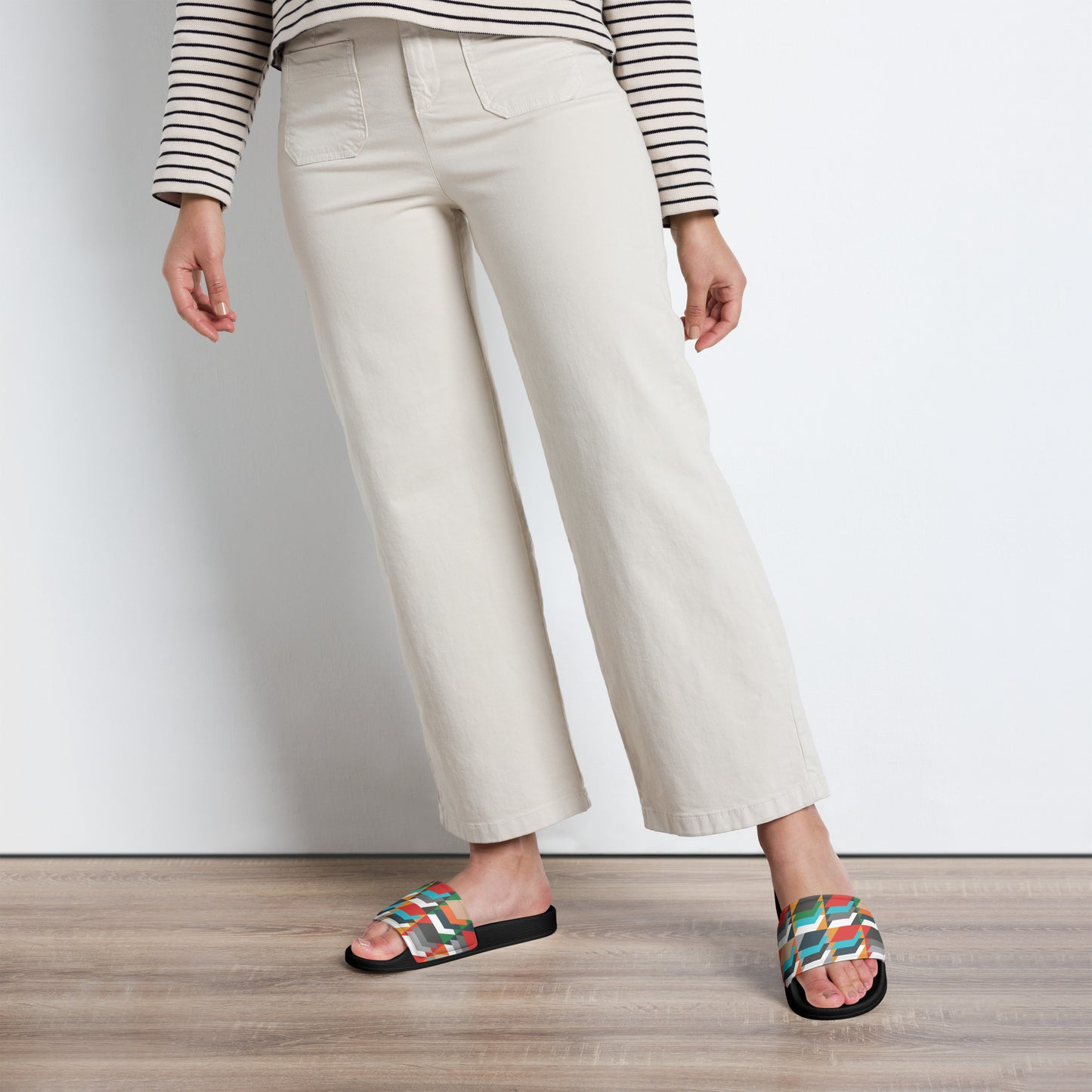 Women's slides with heritage tweed pattern