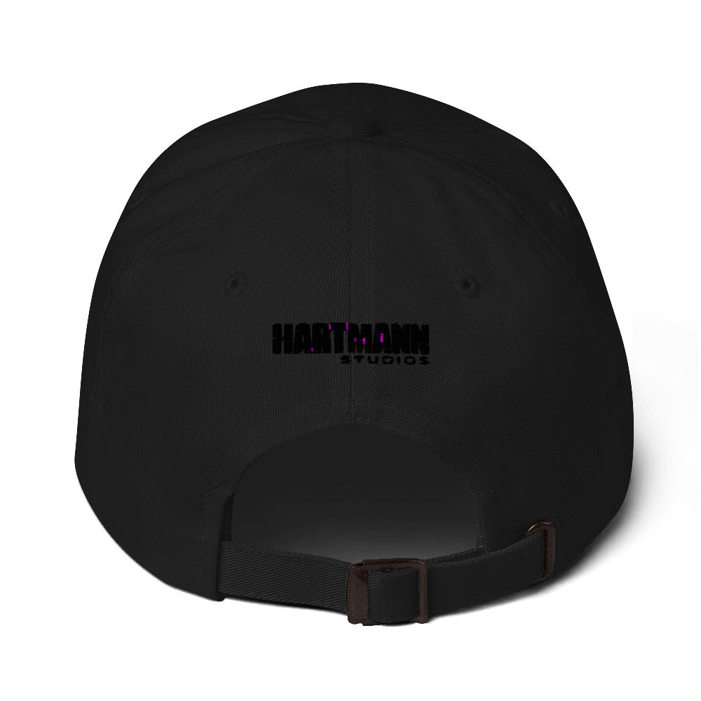 Dad hat w/embroidered black H logo on front and black text logo on back