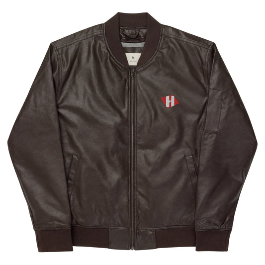 Leather bomber jacket w/embroidered color H logo