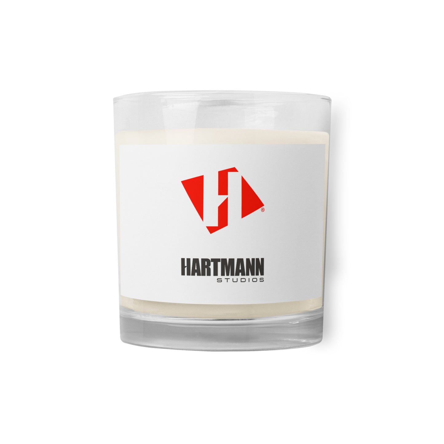 Glass jar soy wax candle with stacked color logo lockup