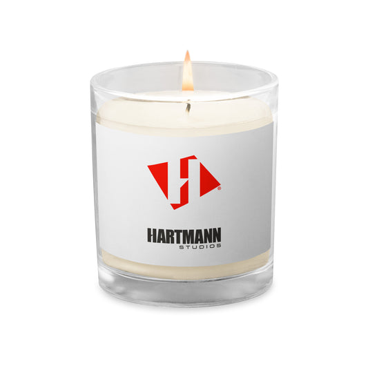 Glass jar soy wax candle with stacked color logo lockup