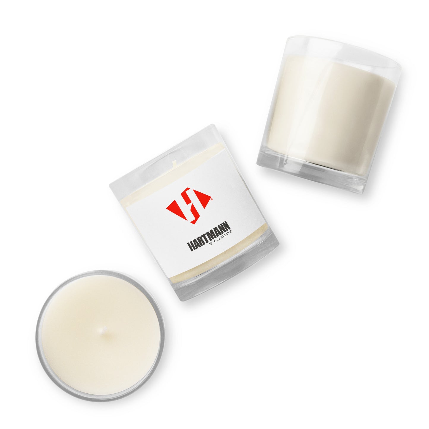 Glass jar soy wax candle with stacked color logo lockup