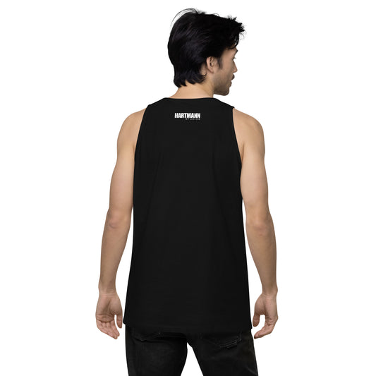 Men’s premium tank top w/printed color logo on front and white text logo on back