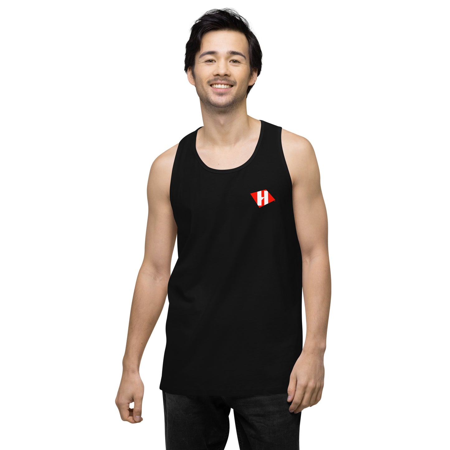 Men’s premium tank top w/printed color logo on front and white text logo on back