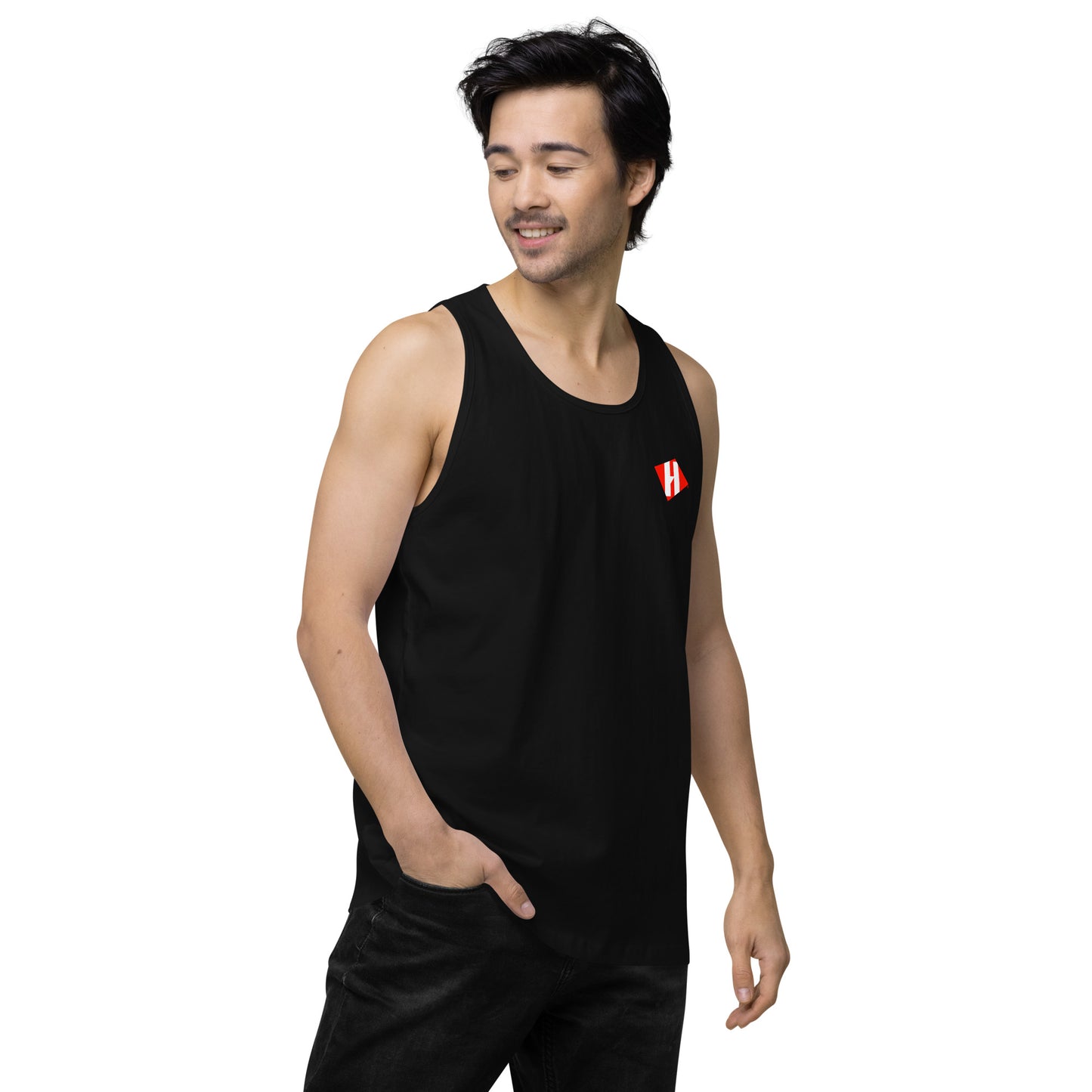 Men’s premium tank top w/printed color logo on front and white text logo on back
