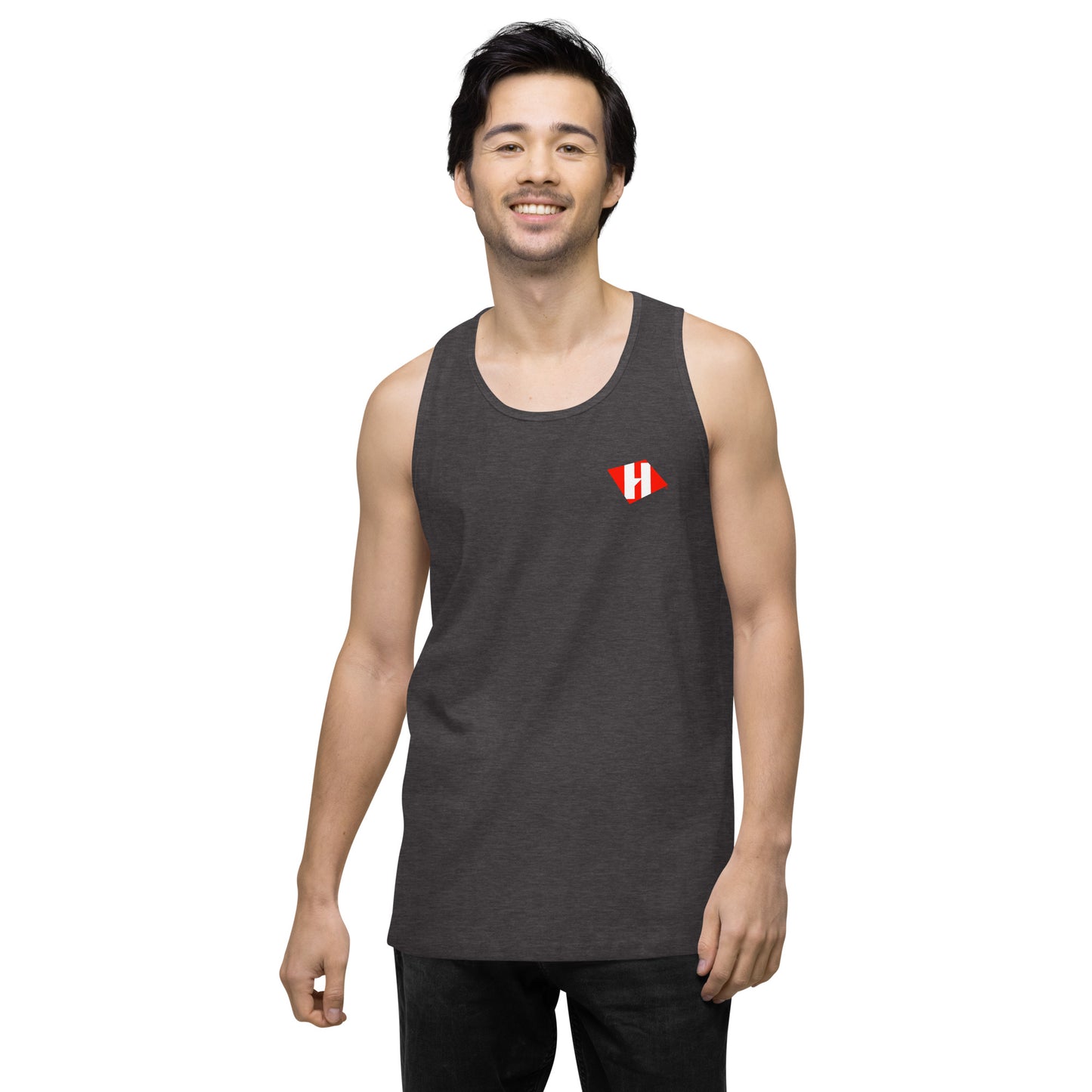 Men’s premium tank top w/printed color logo on front and white text logo on back