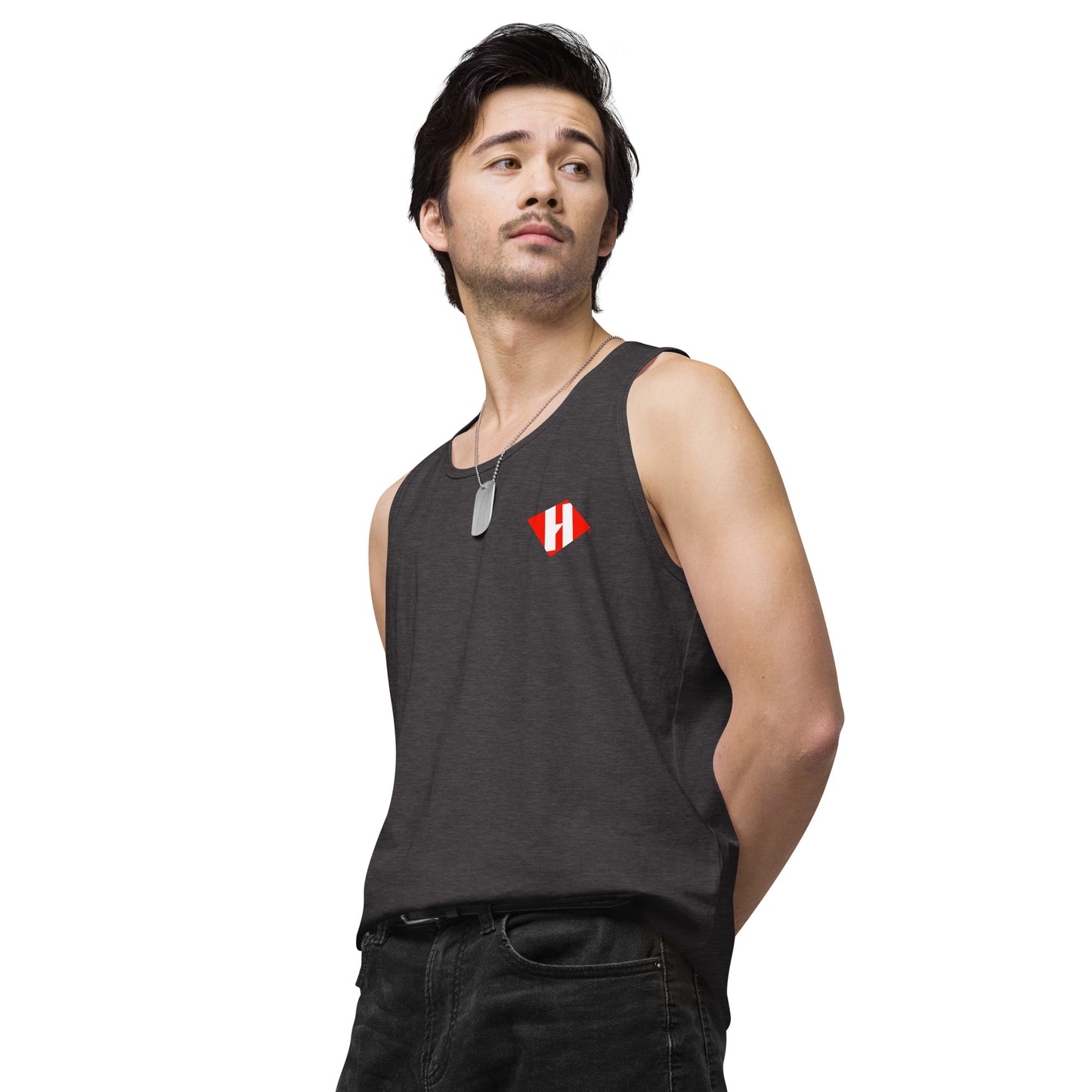 Men’s premium tank top w/printed color logo on front and white text logo on back