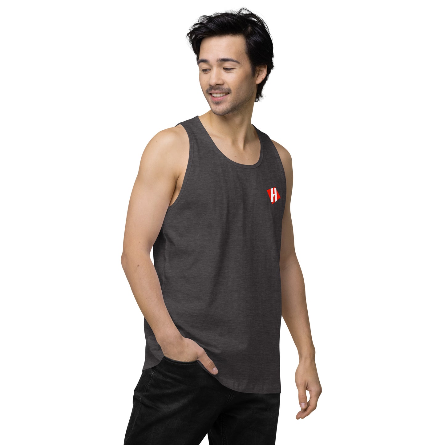 Men’s premium tank top w/printed color logo on front and white text logo on back