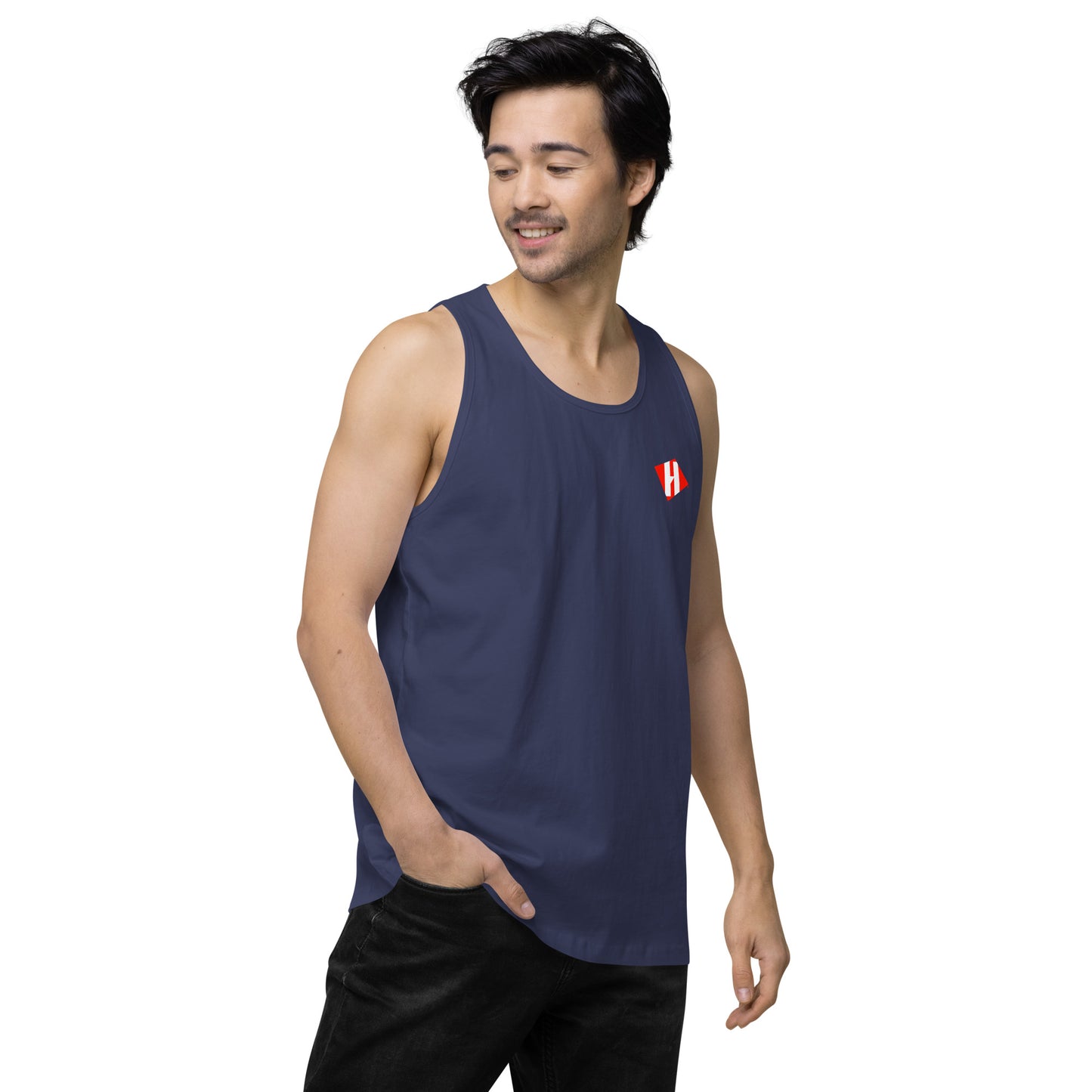 Men’s premium tank top w/printed color logo on front and white text logo on back