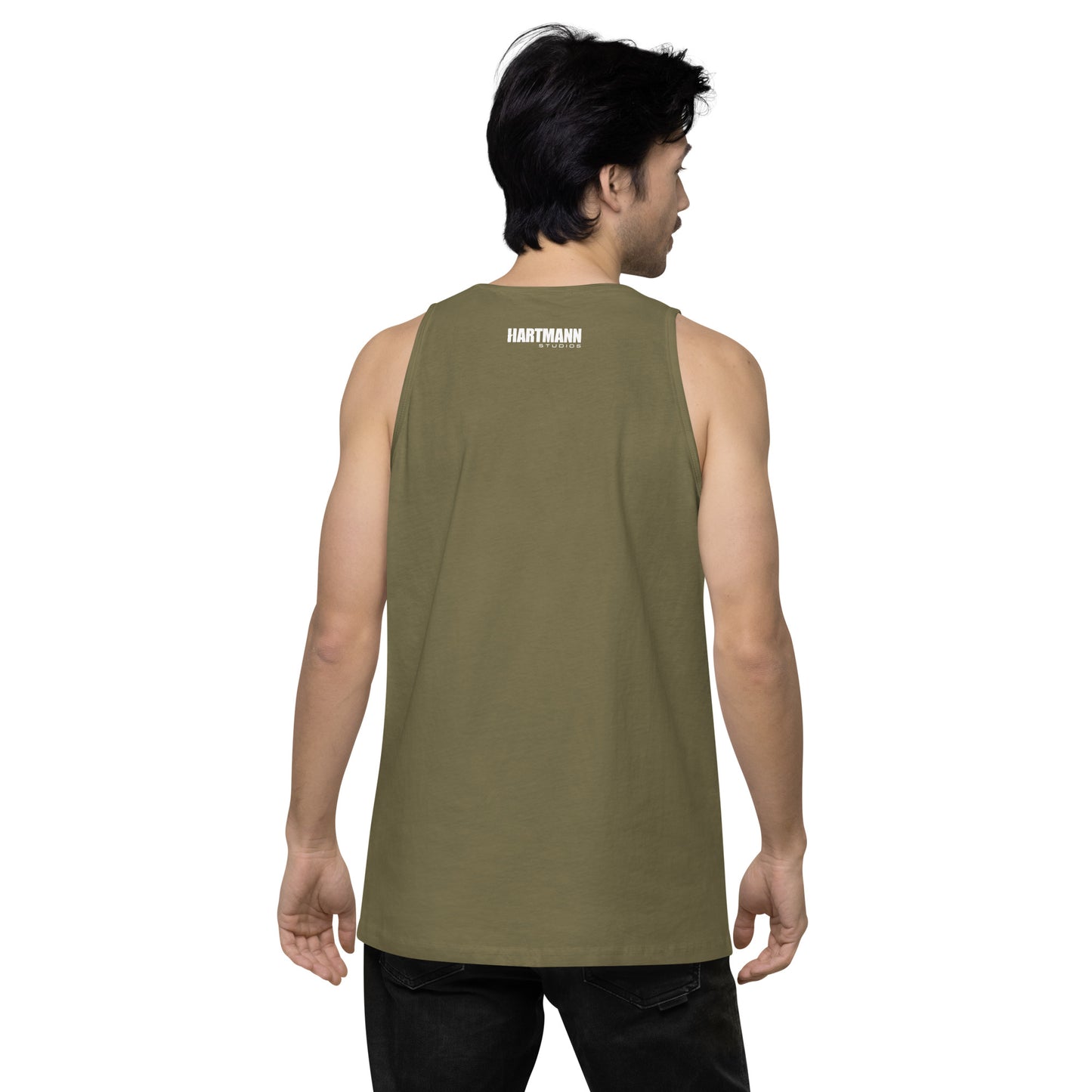 Men’s premium tank top w/printed color logo on front and white text logo on back