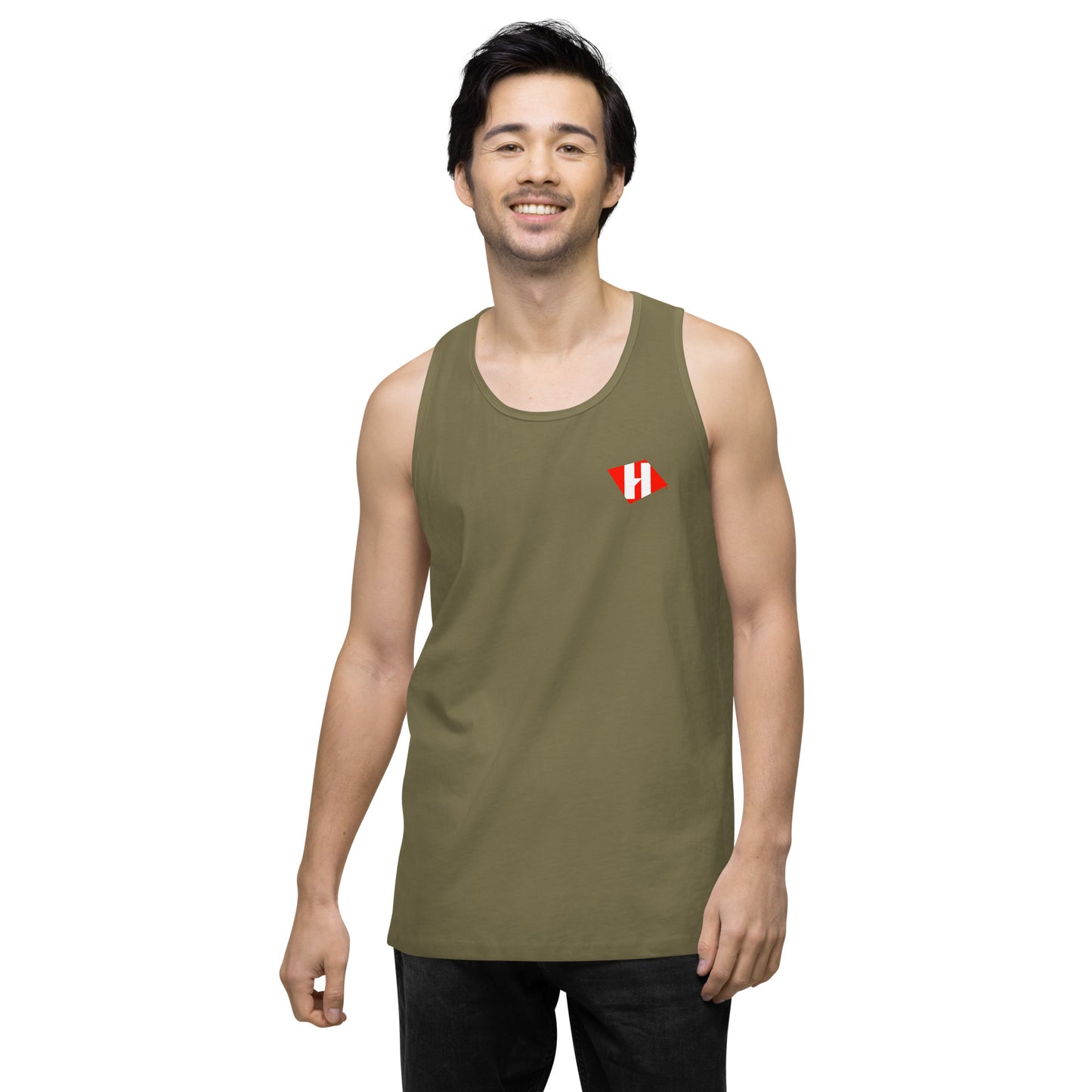 Men’s premium tank top w/printed color logo on front and white text logo on back
