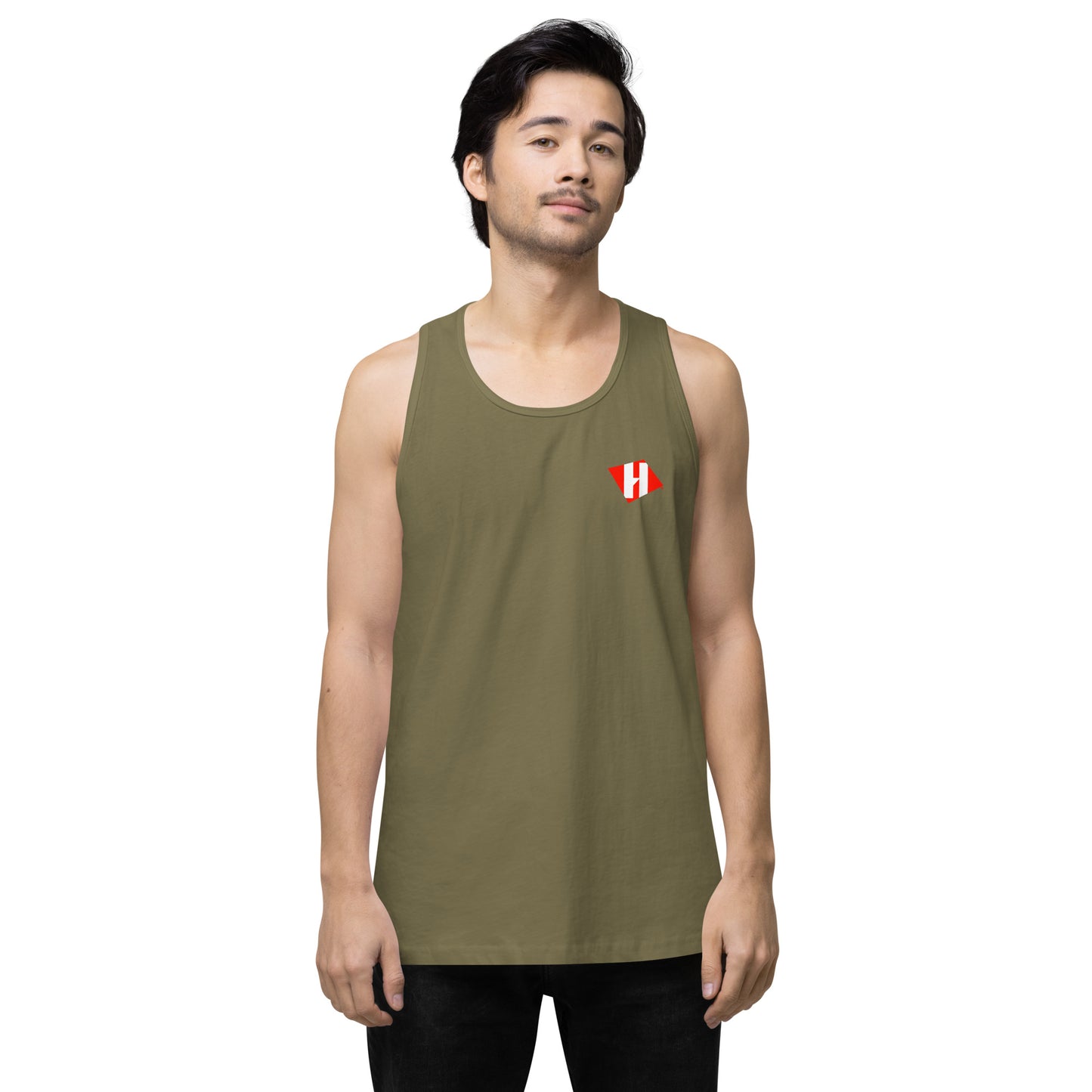 Men’s premium tank top w/printed color logo on front and white text logo on back