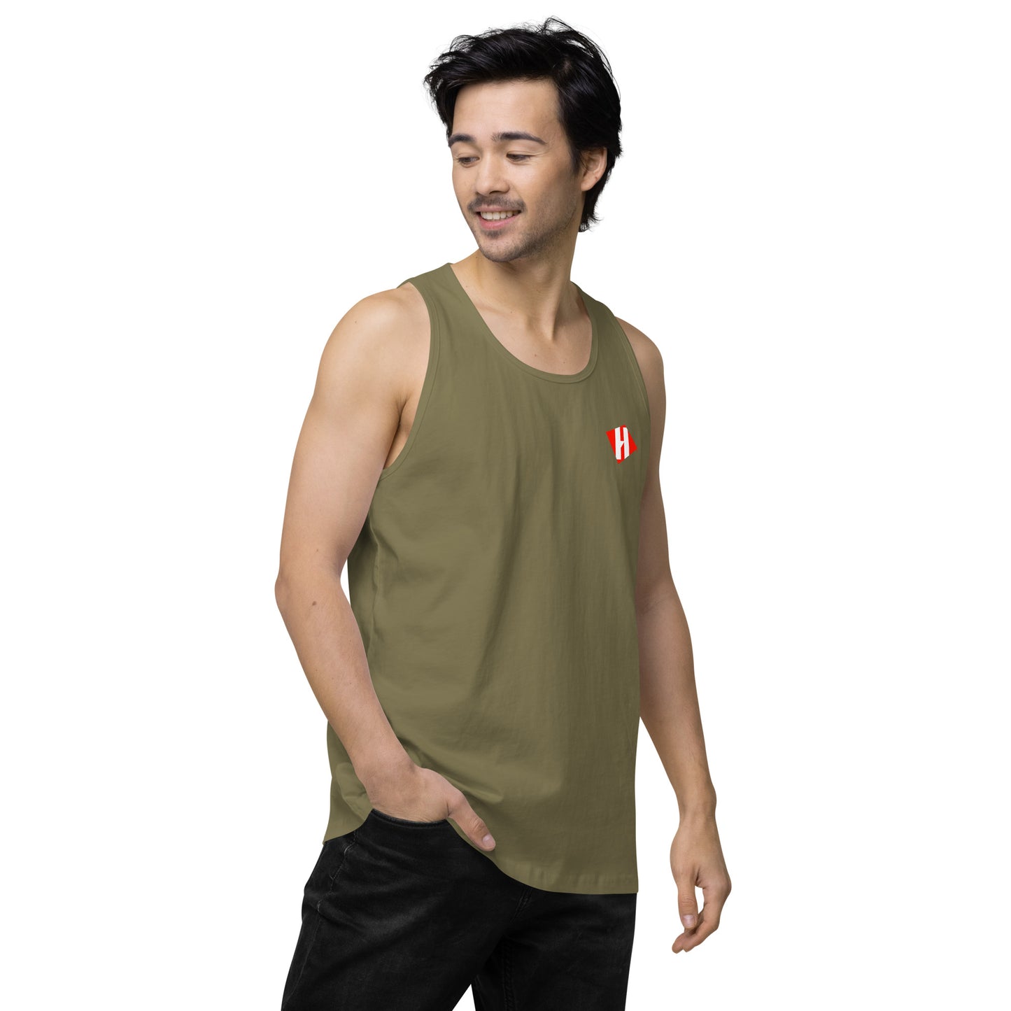 Men’s premium tank top w/printed color logo on front and white text logo on back