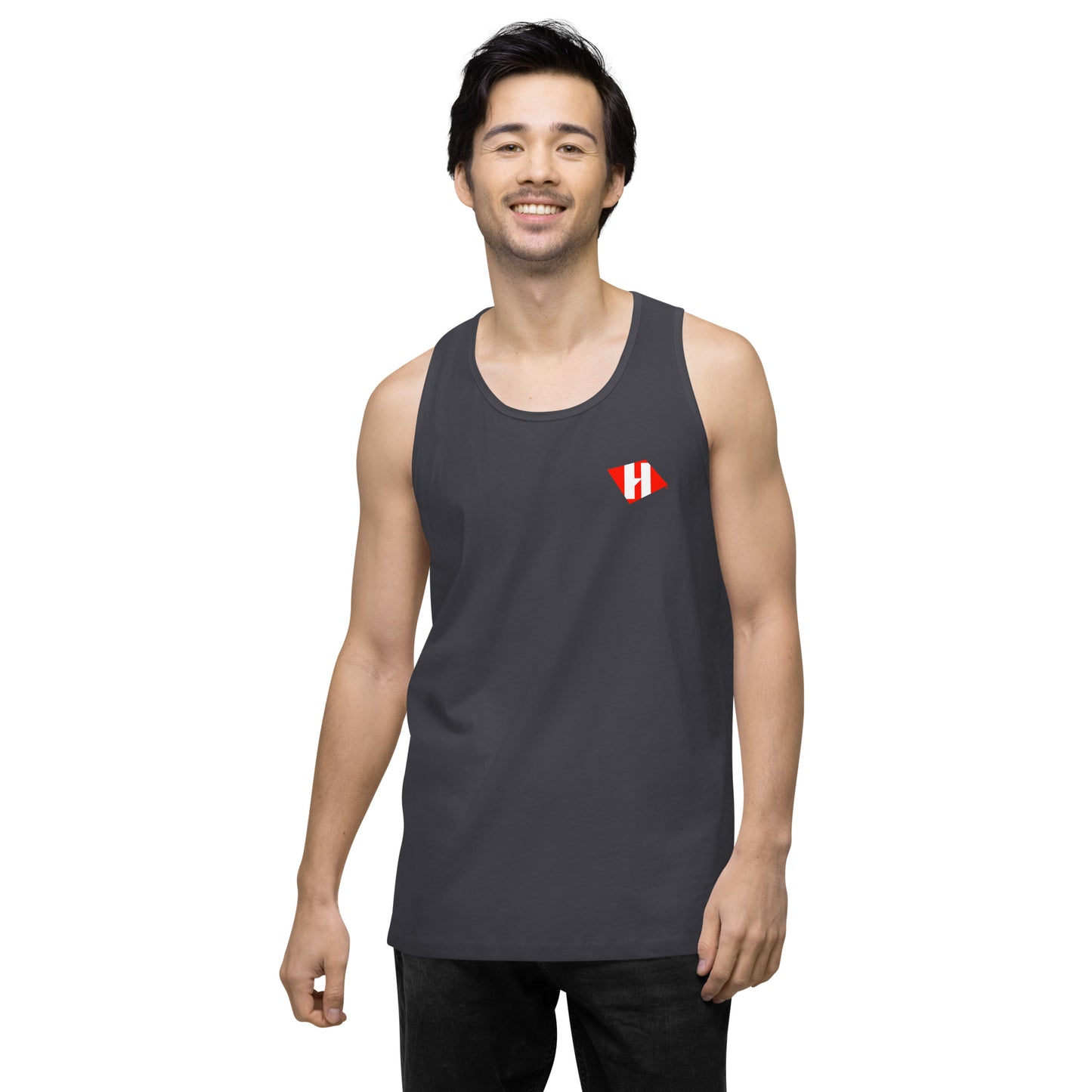 Men’s premium tank top w/printed color logo on front and white text logo on back