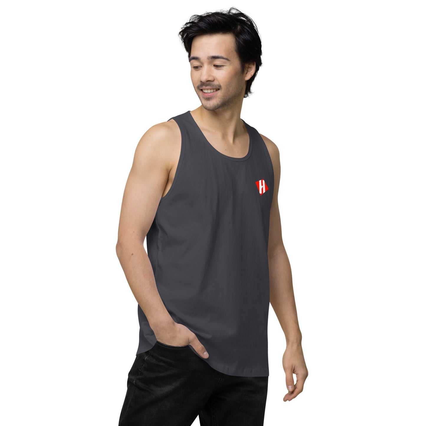 Men’s premium tank top w/printed color logo on front and white text logo on back