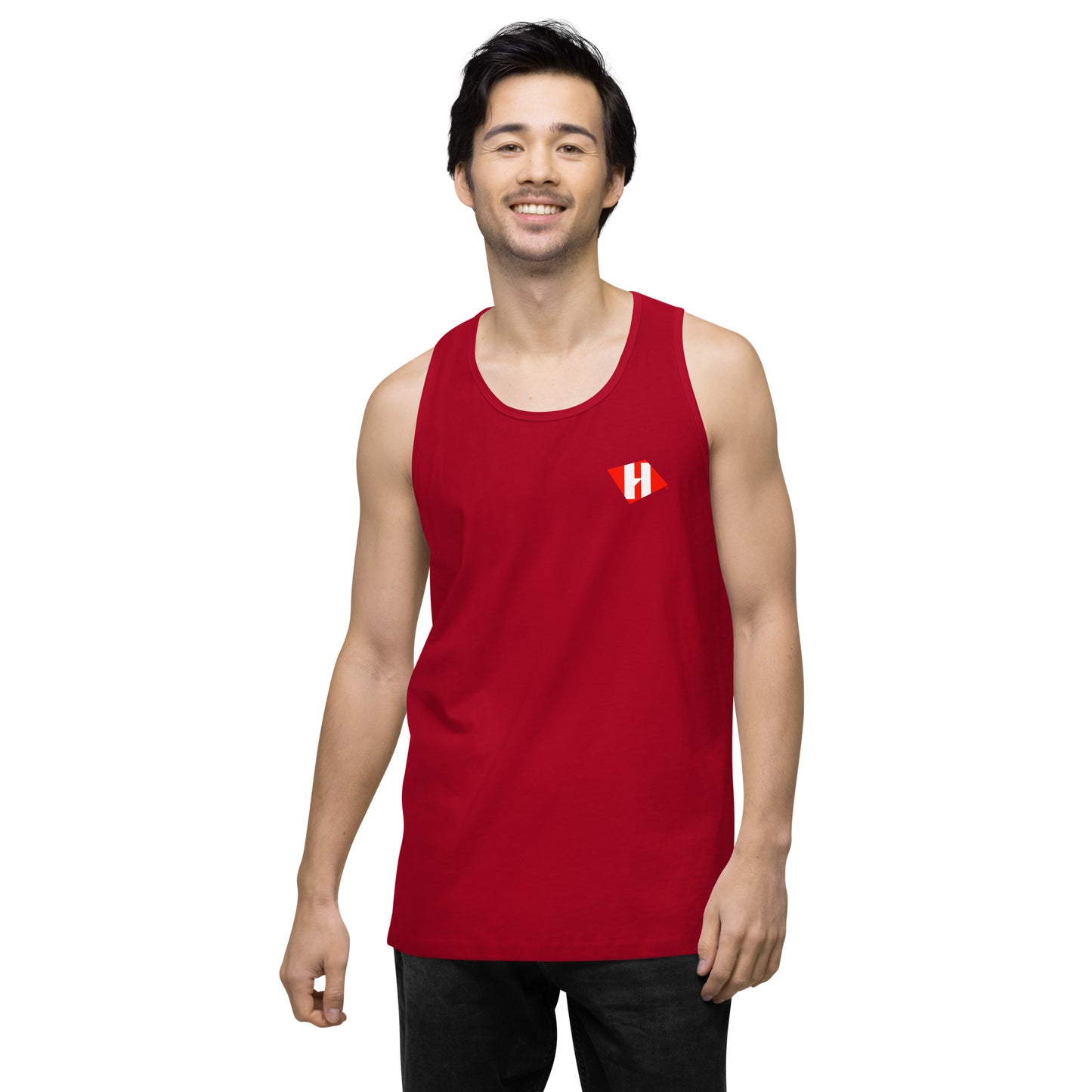 Men’s premium tank top w/printed color logo on front and white text logo on back