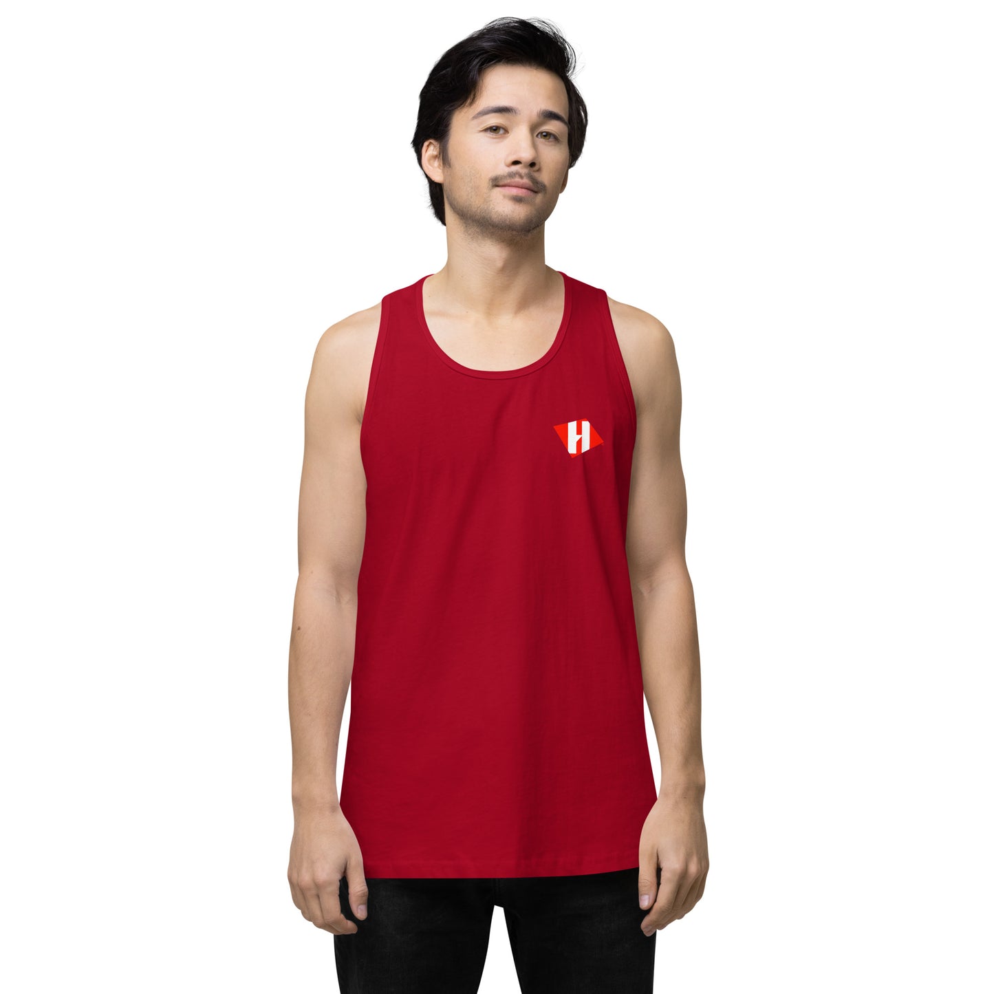 Men’s premium tank top w/printed color logo on front and white text logo on back