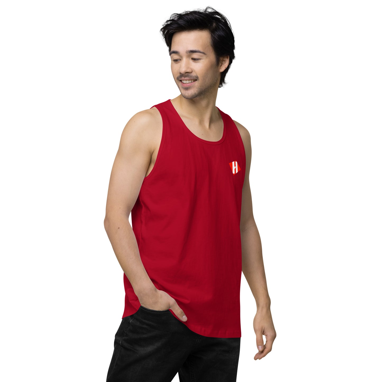 Men’s premium tank top w/printed color logo on front and white text logo on back