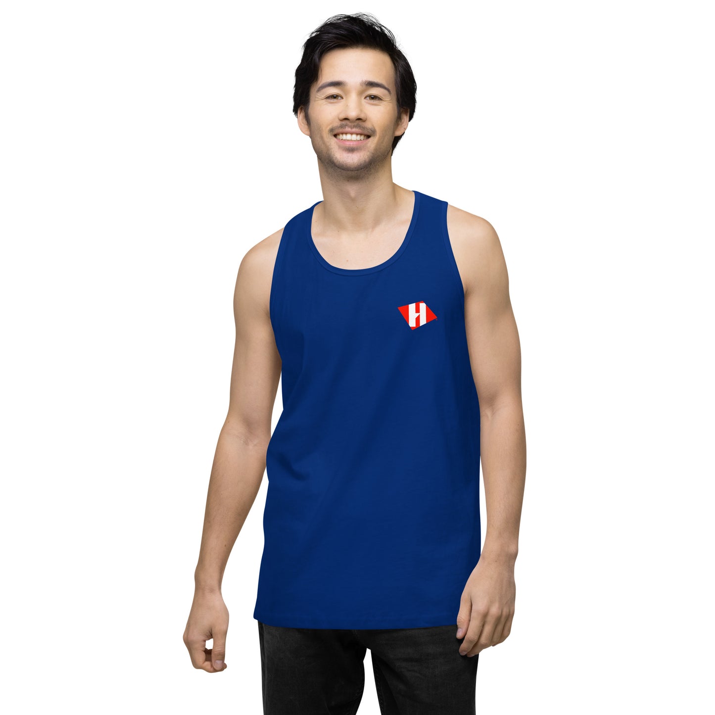 Men’s premium tank top w/printed color logo on front and white text logo on back