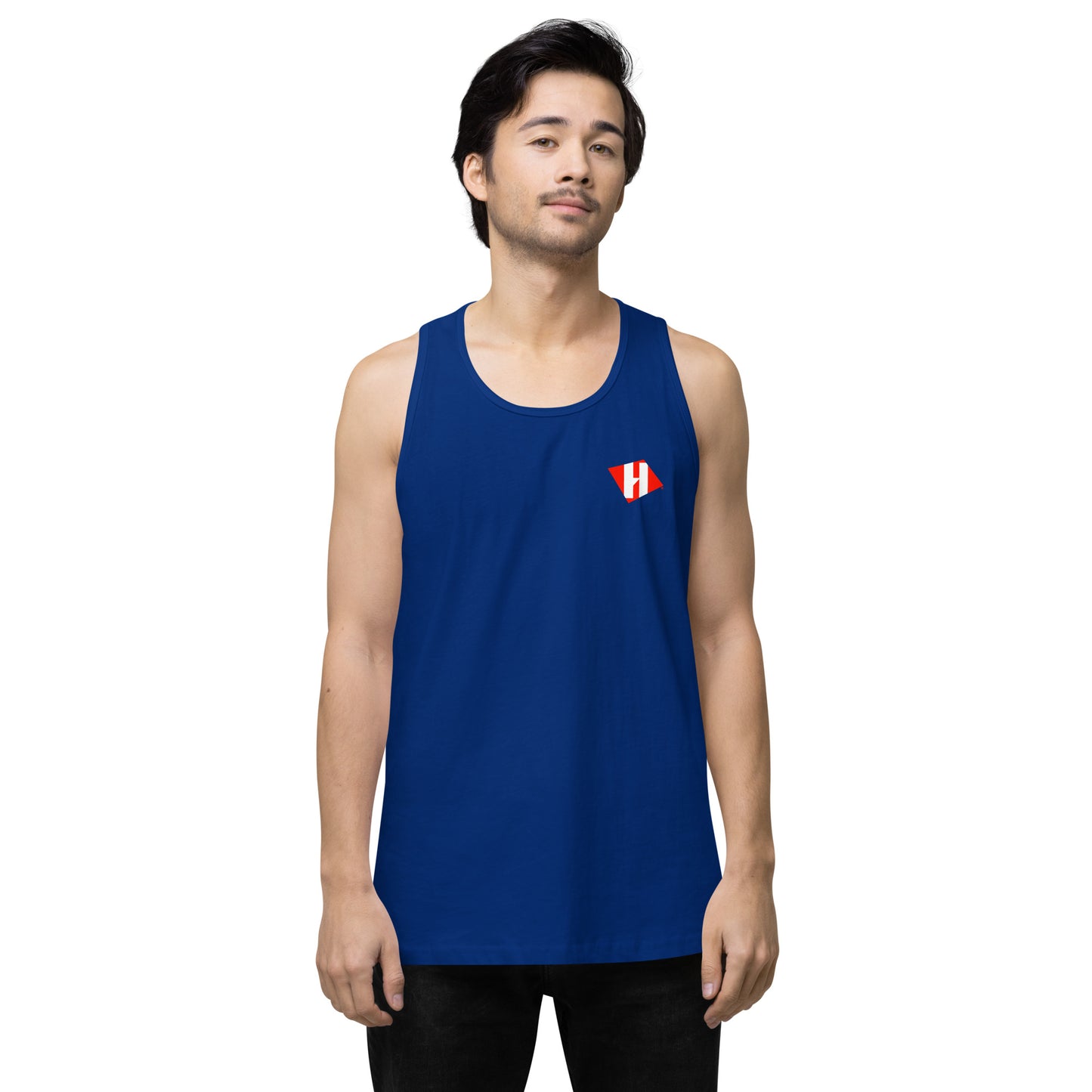 Men’s premium tank top w/printed color logo on front and white text logo on back