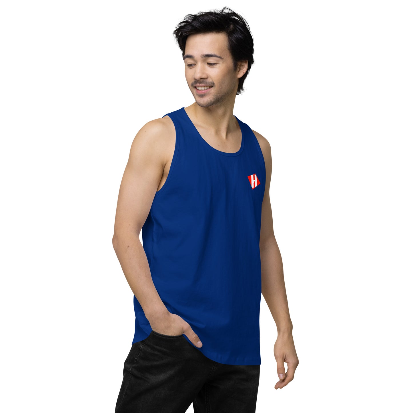 Men’s premium tank top w/printed color logo on front and white text logo on back