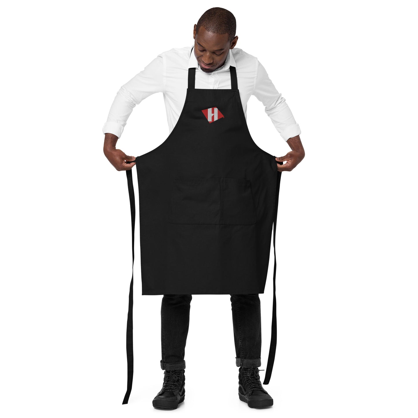 Organic cotton apron w/embroidered color H logo