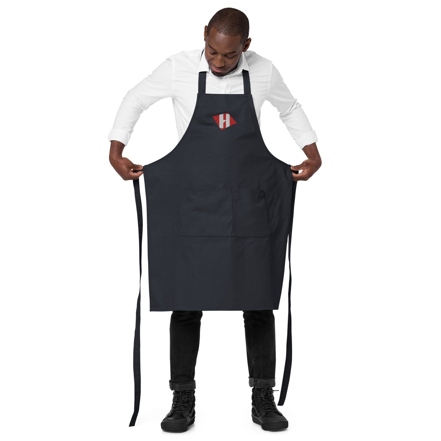 Organic cotton apron w/embroidered color H logo