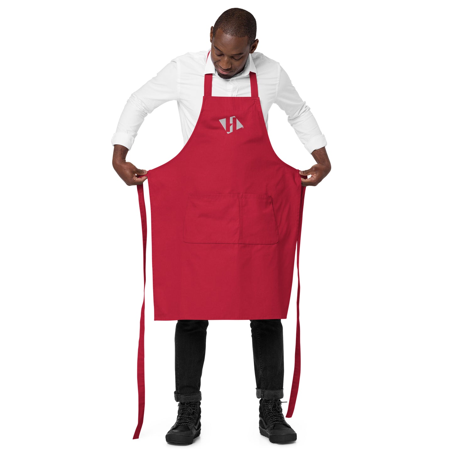 Organic cotton apron w/embroidered white H logo
