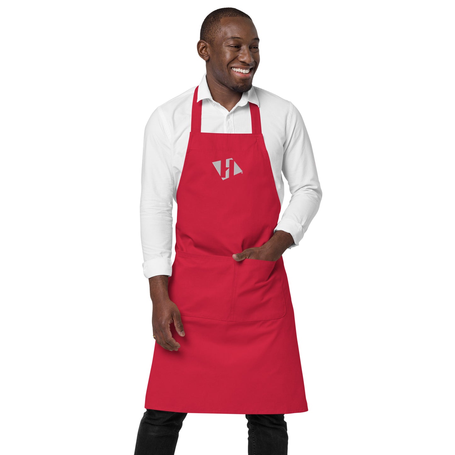 Organic cotton apron w/embroidered white H logo