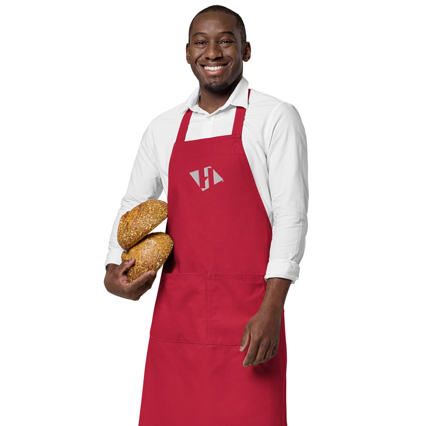 Organic cotton apron w/embroidered white H logo