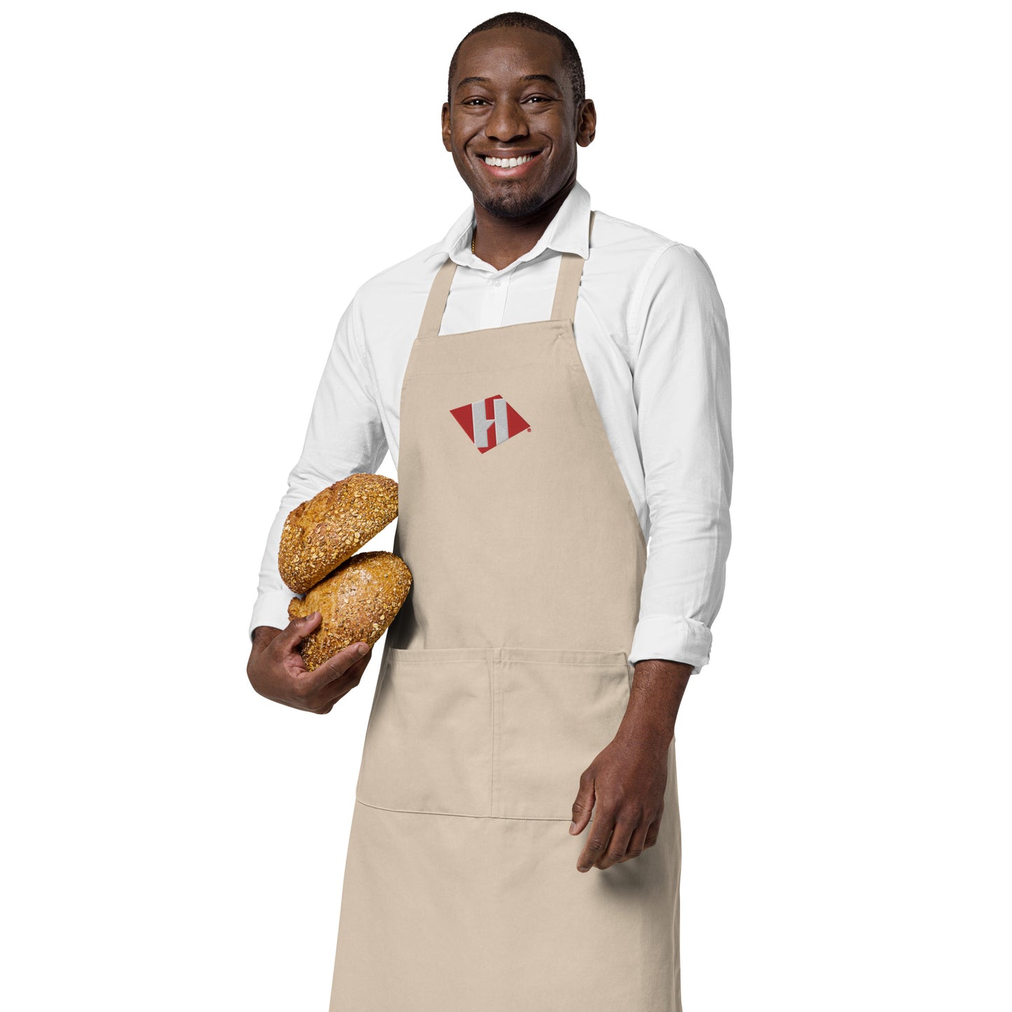 Organic cotton apron w/embroidered color H logo