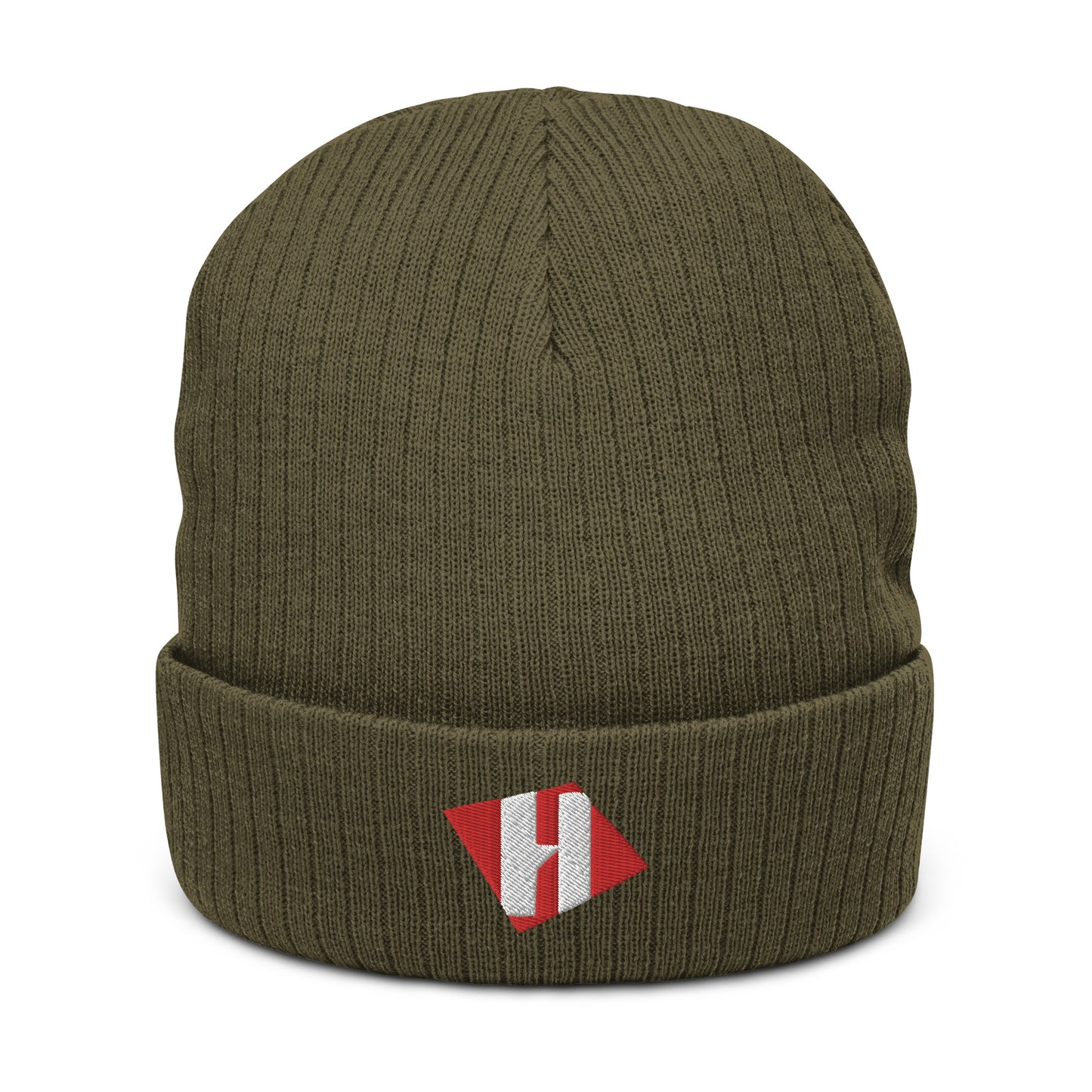 Ribbed knit beanie w/embroidered color H logo