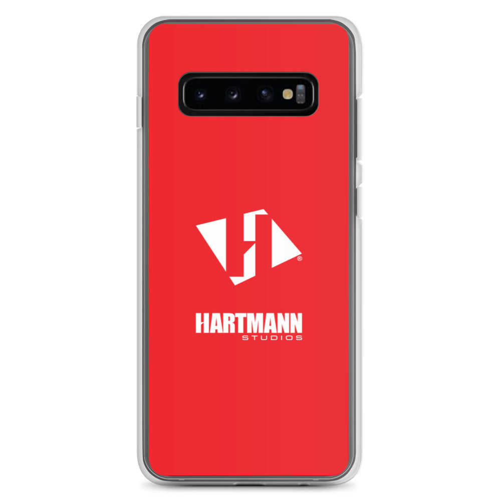 Samsung case w/stacked white logo on red background