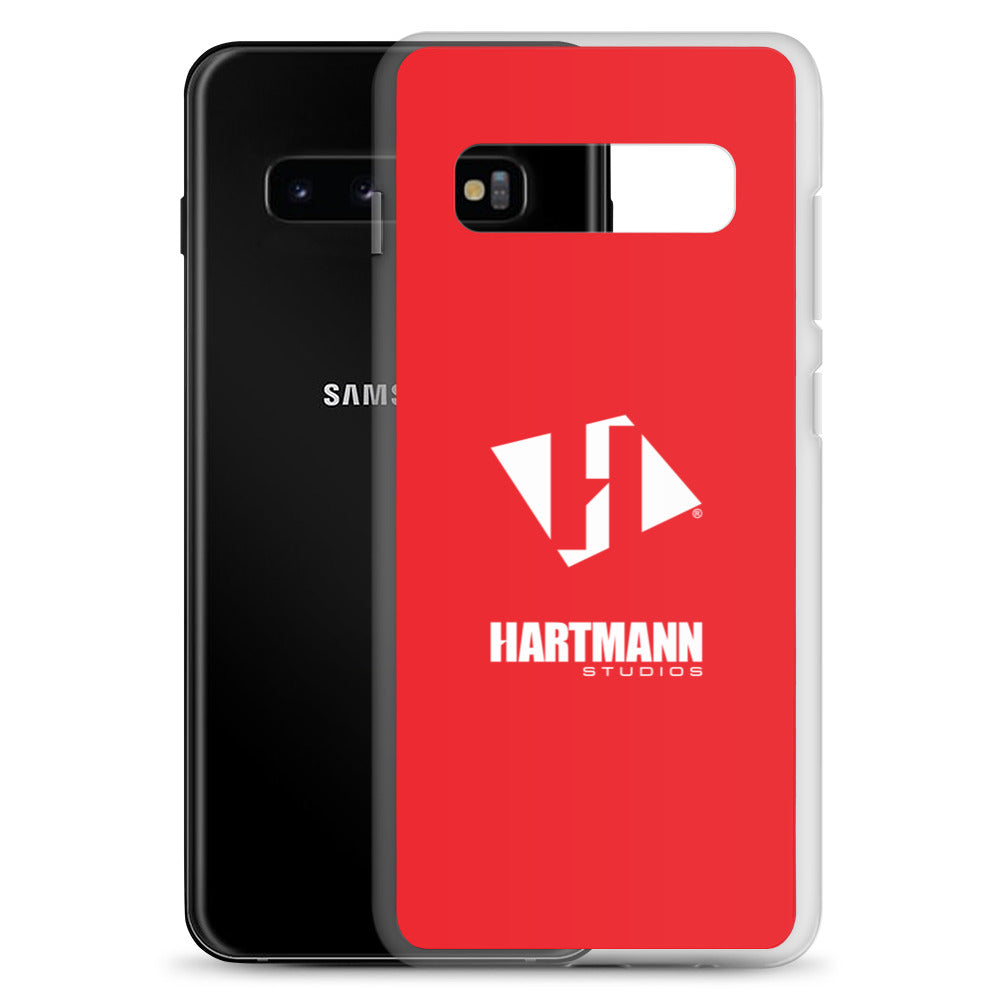 Samsung case w/stacked white logo on red background
