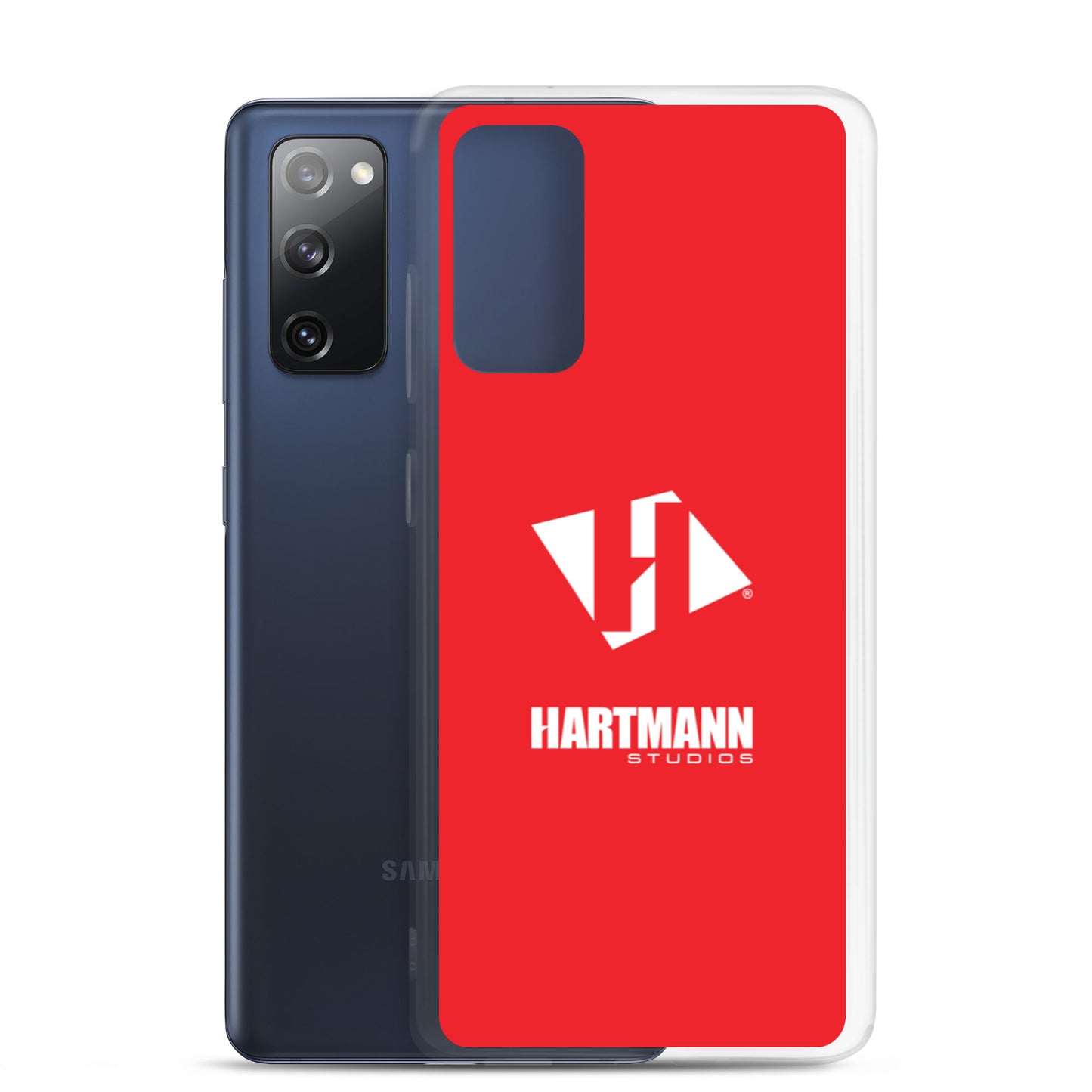 Samsung case w/stacked white logo on red background