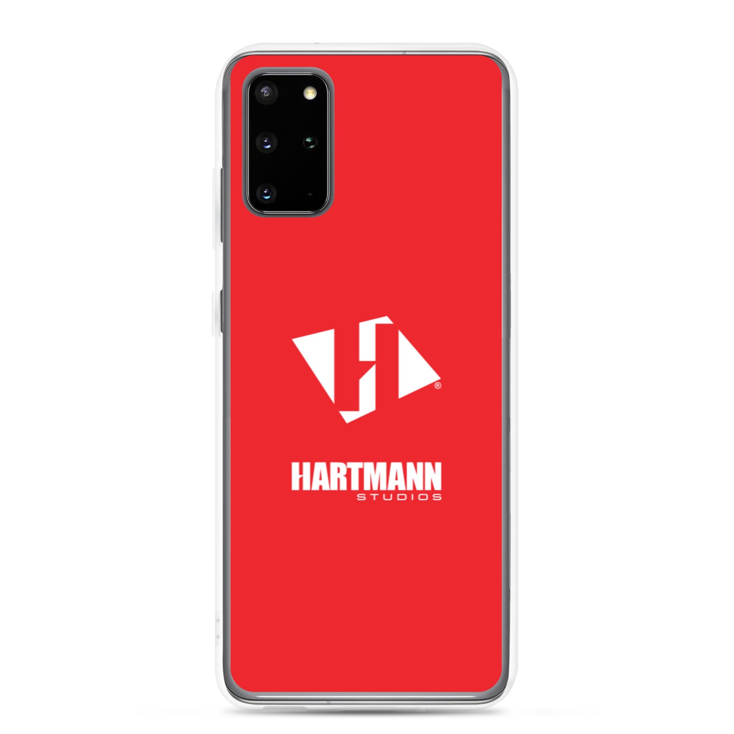 Samsung case w/stacked white logo on red background