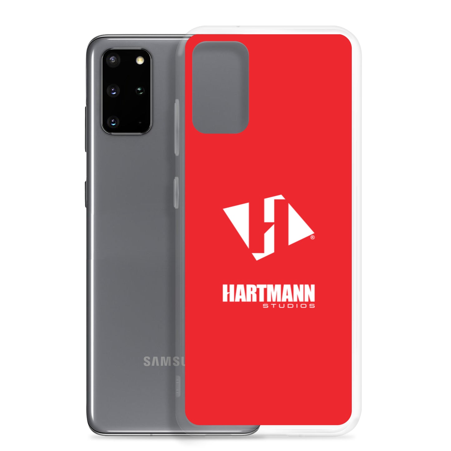 Samsung case w/stacked white logo on red background