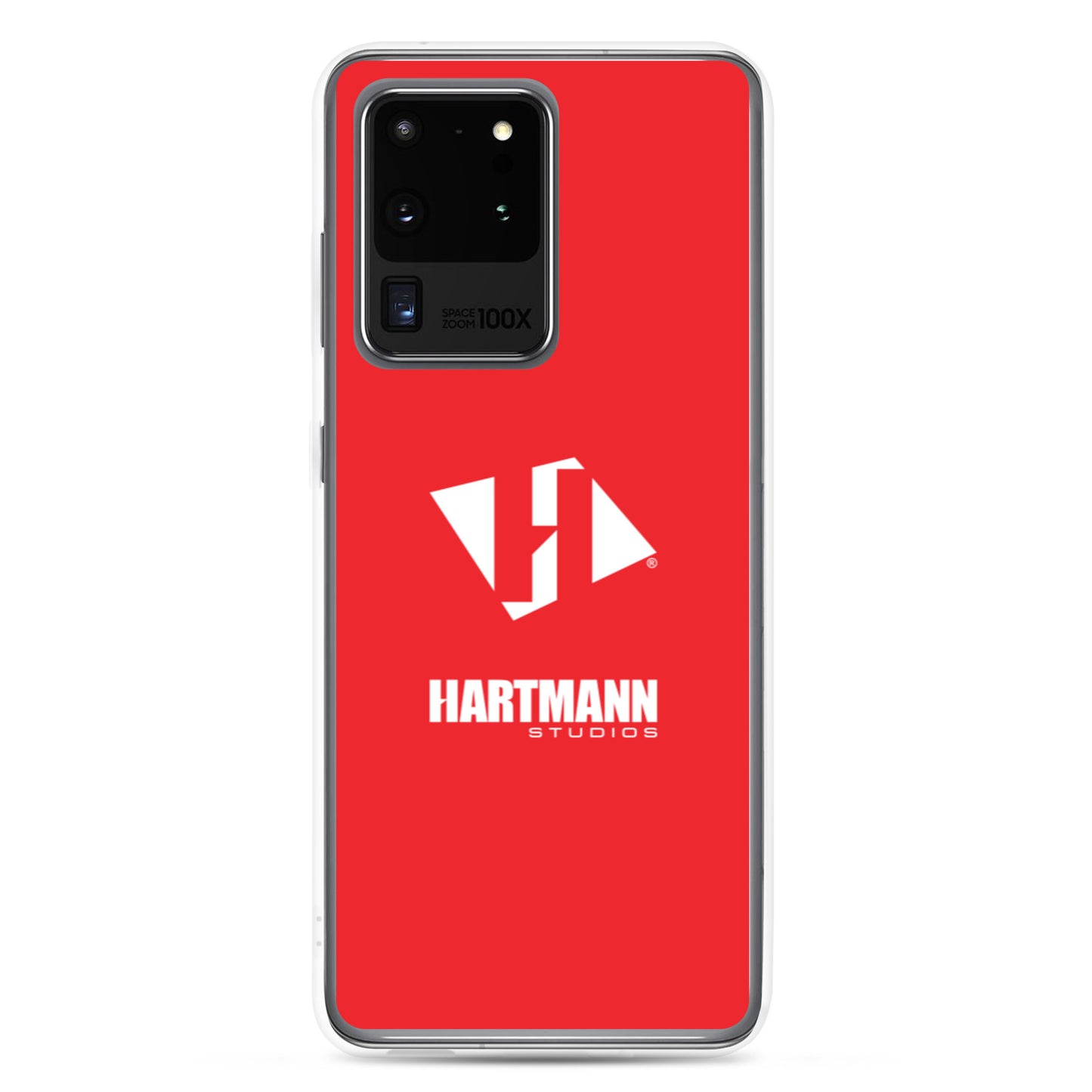 Samsung case w/stacked white logo on red background
