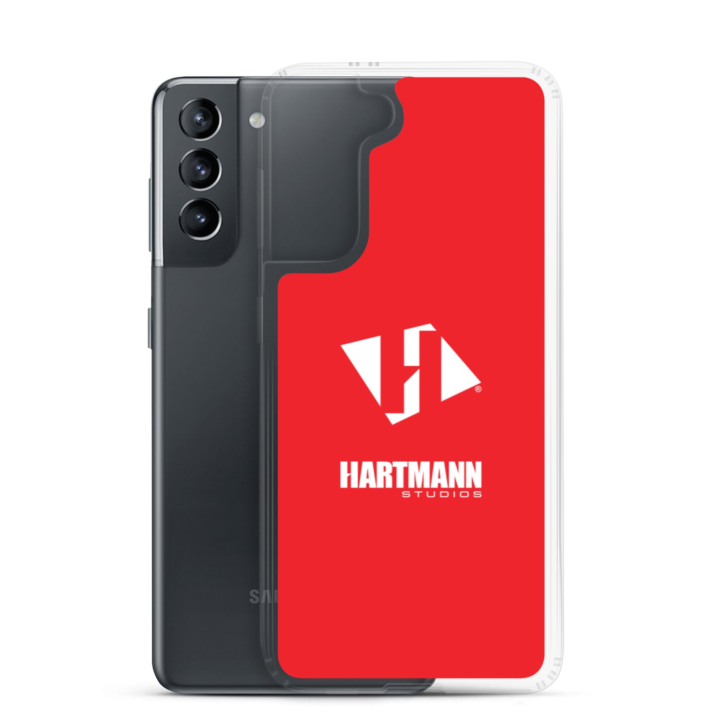 Samsung case w/stacked white logo on red background