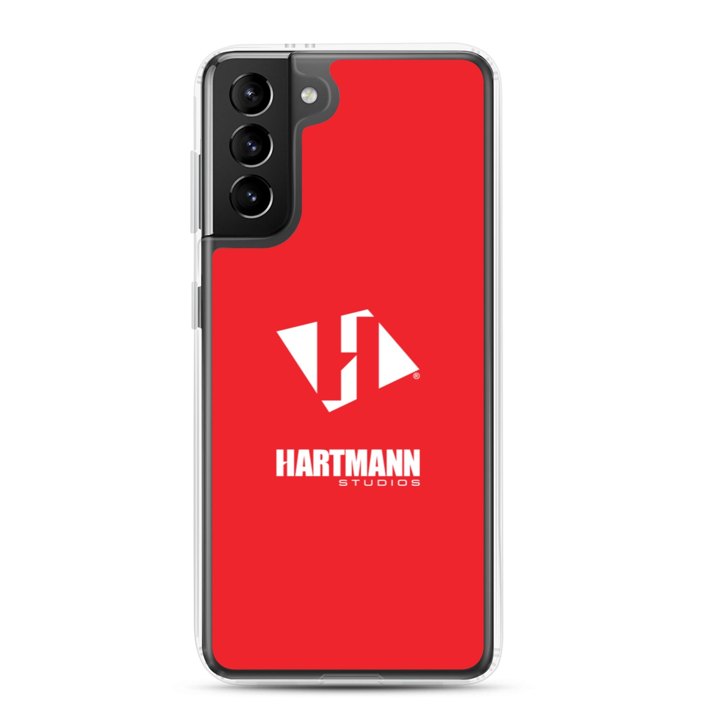 Samsung case w/stacked white logo on red background
