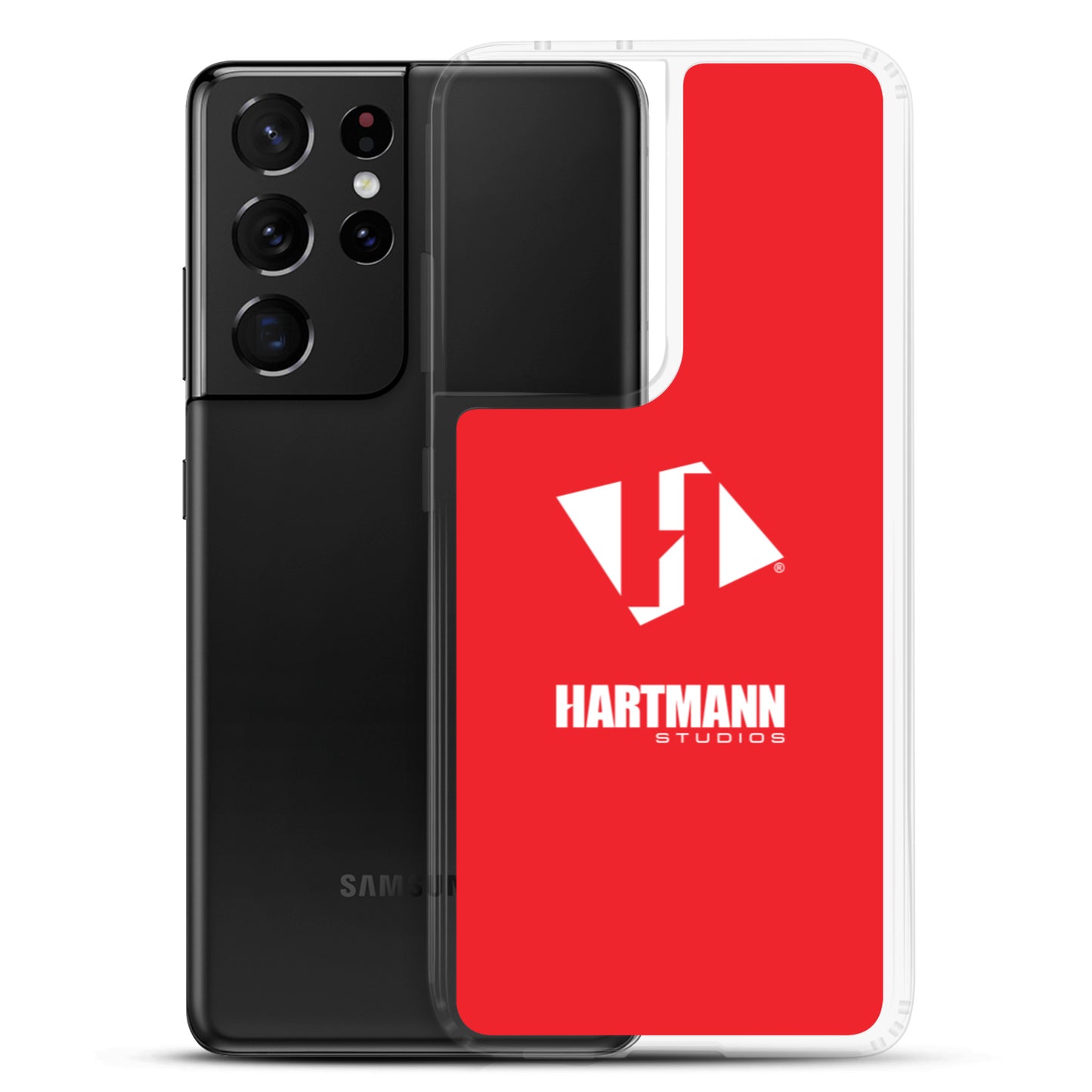 Samsung case w/stacked white logo on red background