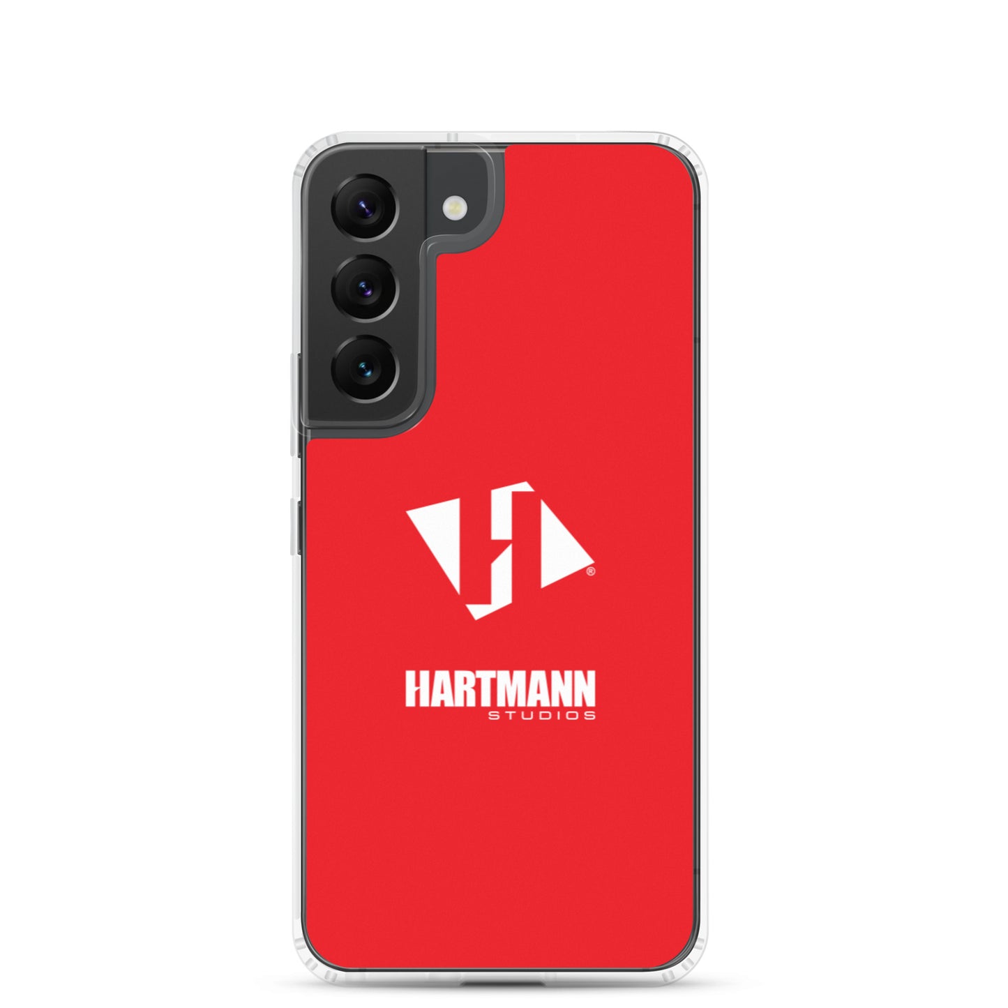 Samsung case w/stacked white logo on red background