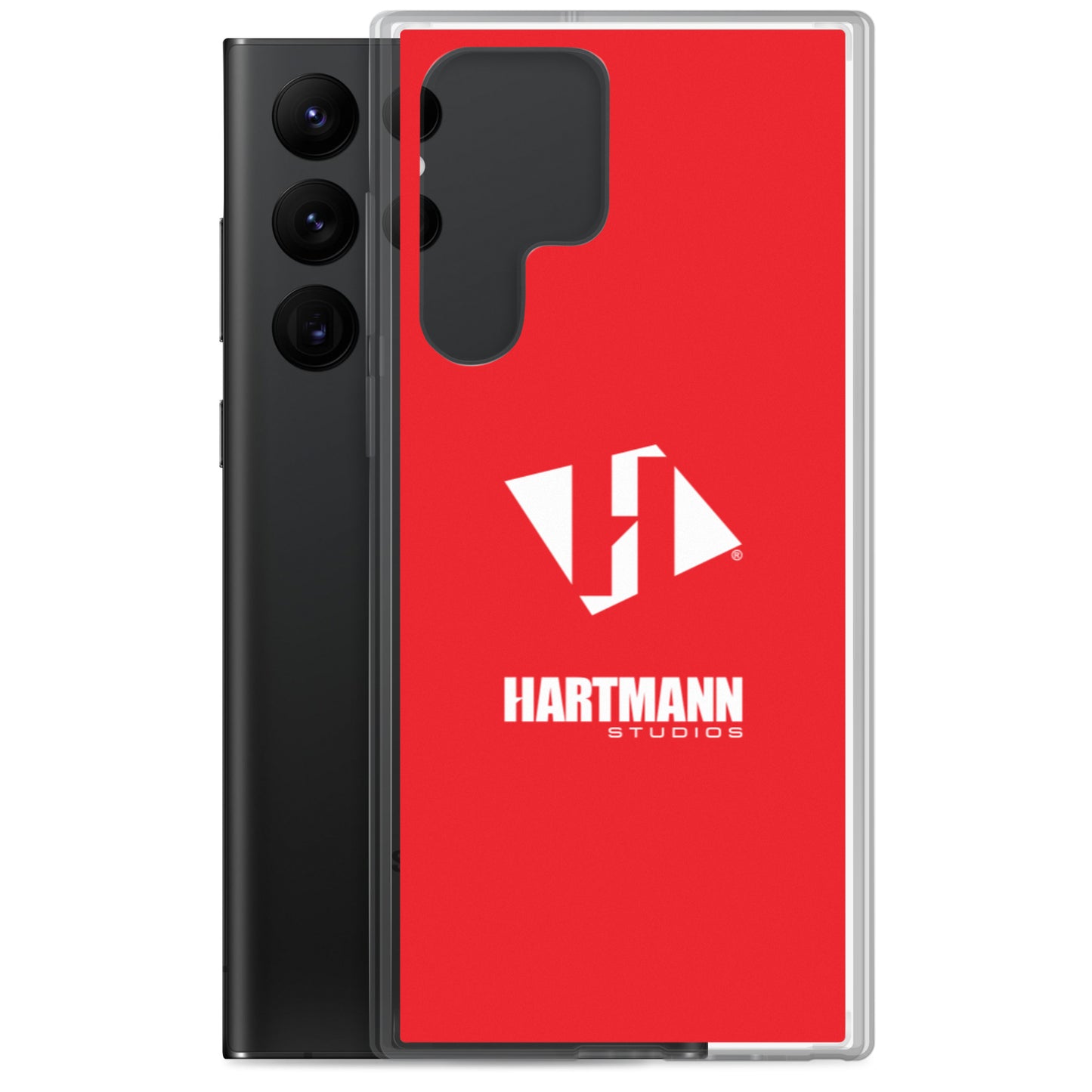Samsung case w/stacked white logo on red background