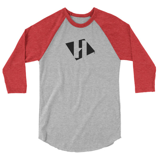 3/4 sleeve raglan shirt with black H logo on front and black text logo on back