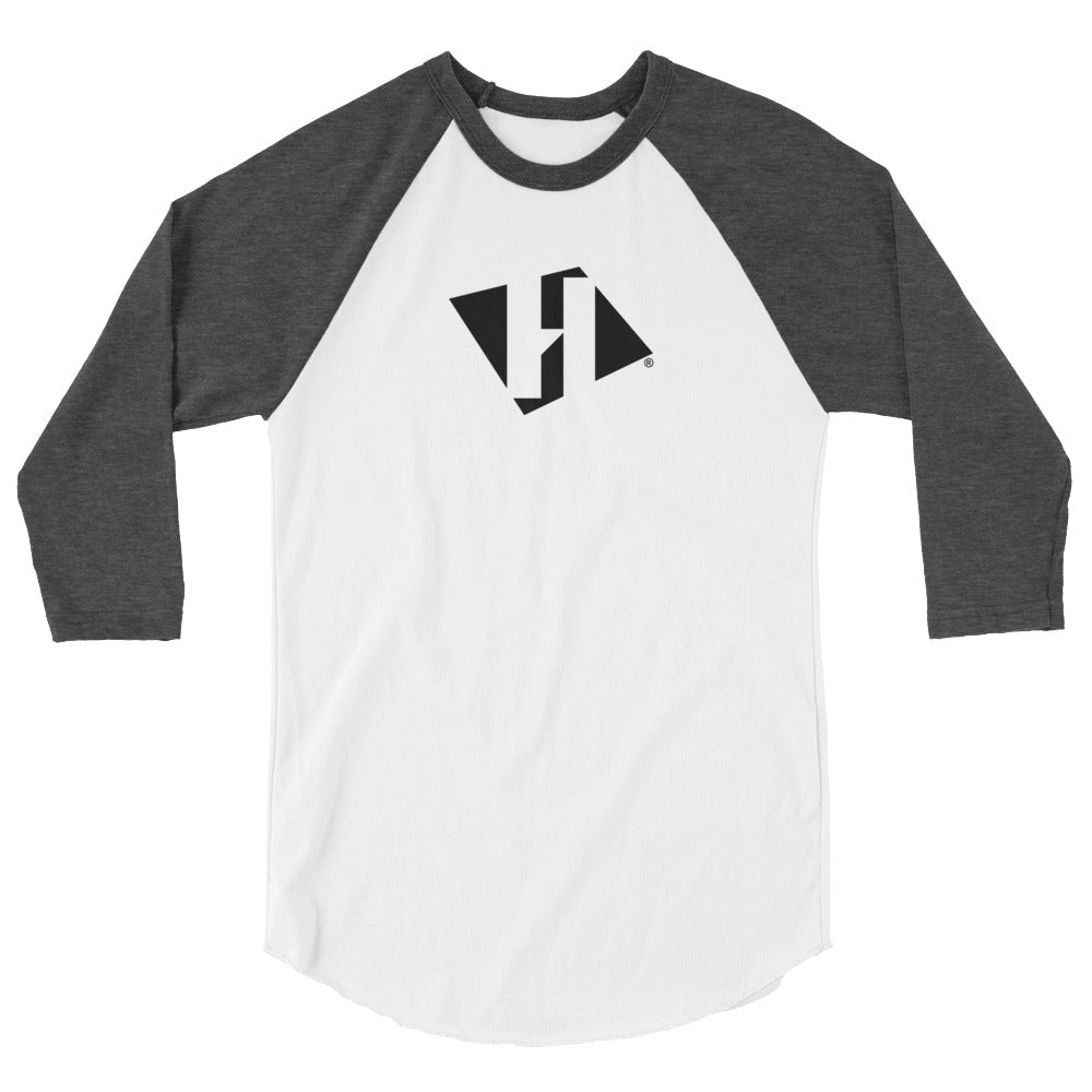 3/4 sleeve raglan shirt with black H logo on front and black text logo on back