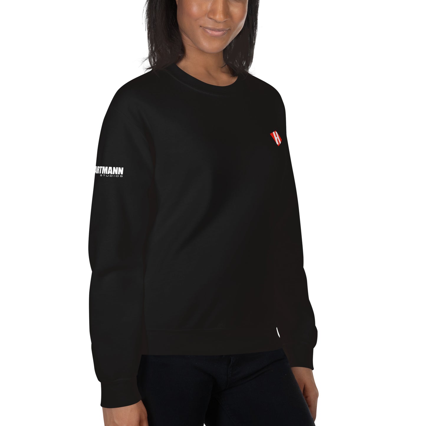 Unisex sweatshirt w/printed color H logo on front & white text logo on right sleeve