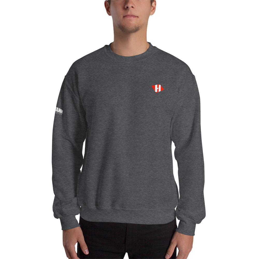 Unisex sweatshirt w/printed color H logo on front & white text logo on right sleeve