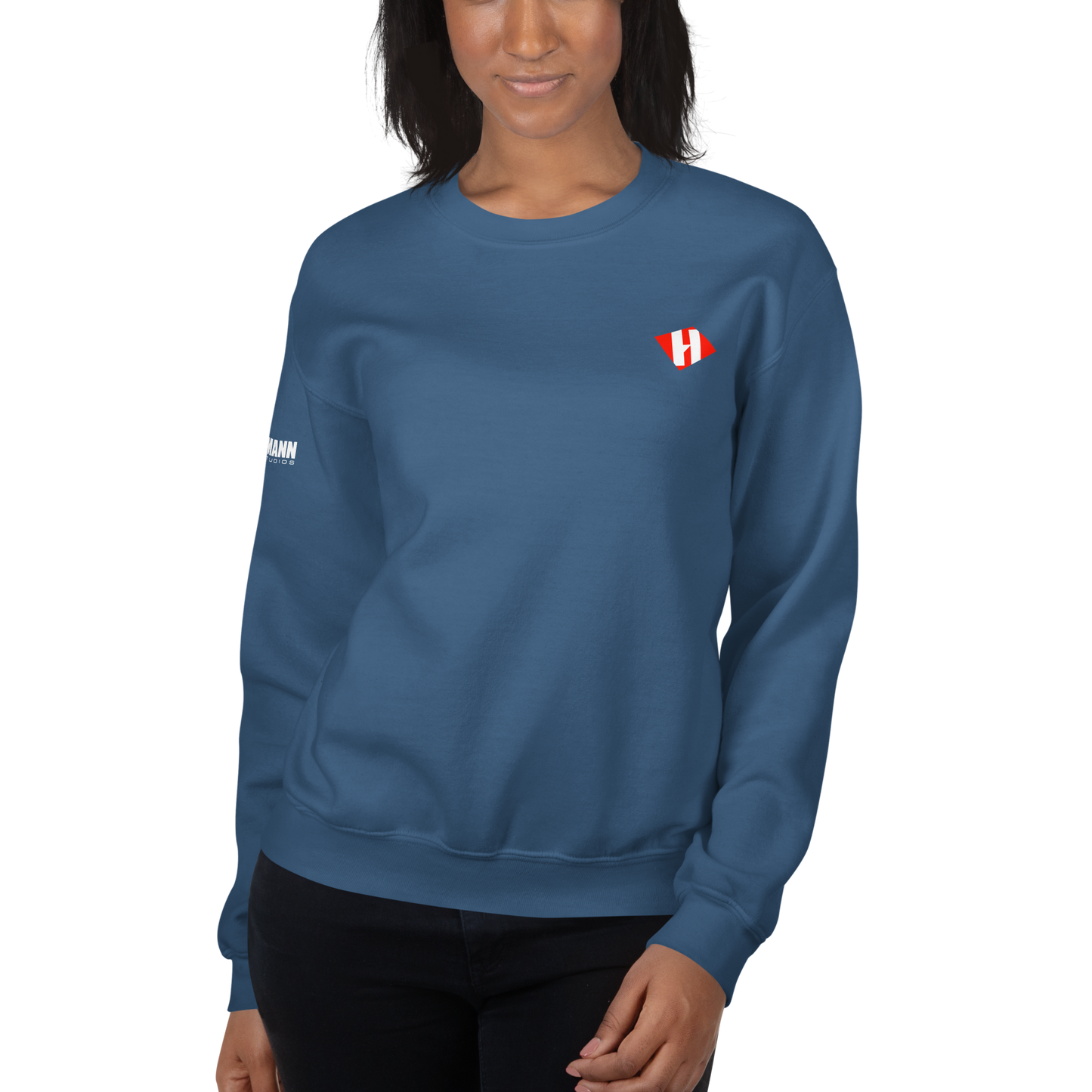 Unisex sweatshirt w/printed color H logo on front & white text logo on right sleeve