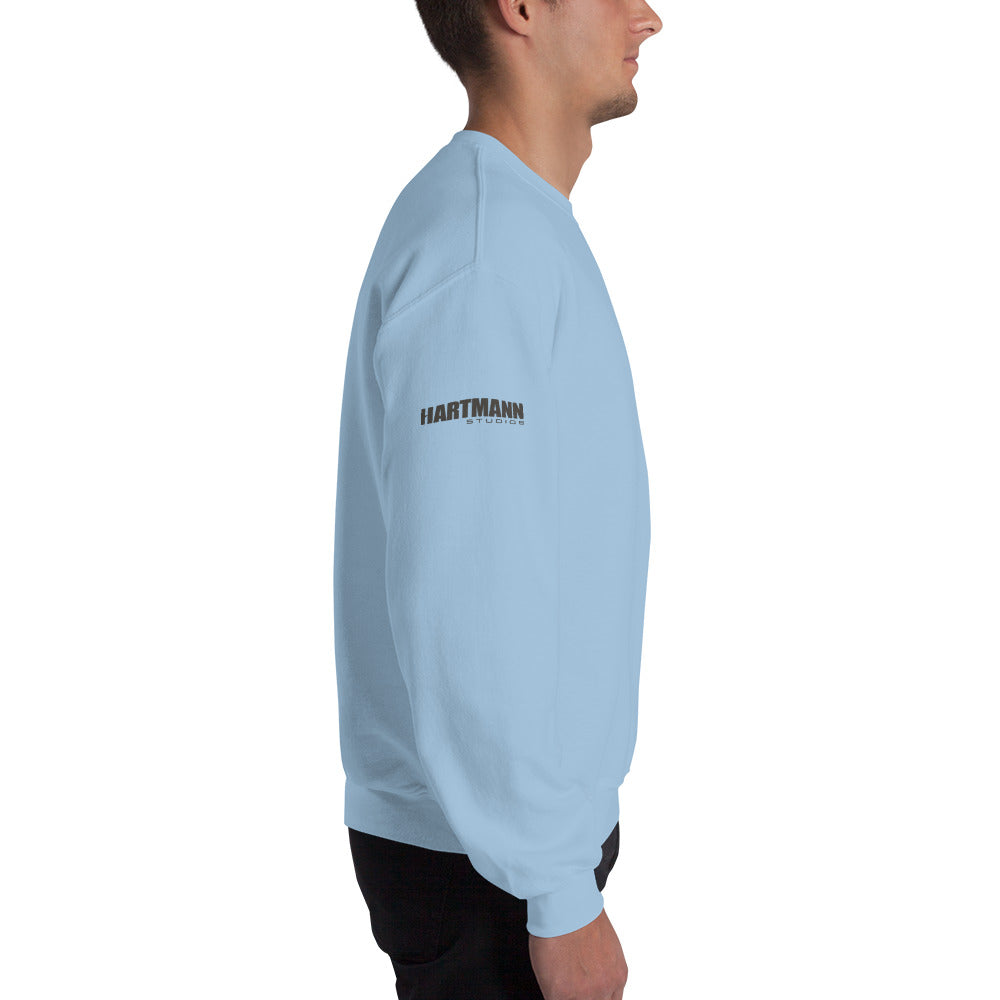 Unisex sweatshirt w/printed color H logo on front & grey text logo on right sleeve